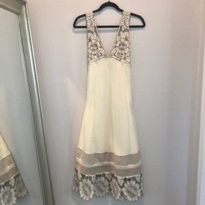 Catherine malandrino cream and taupe midi dress